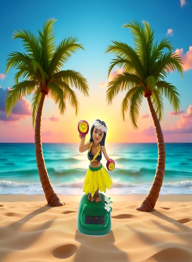 Jizlan Solar Powered Hula Girl Dancing Figures Decoration Swinging Hawaiian Girl Doll Car Dashboard Ornaments for Car Interior Home Party Decor Learning Education - Image 2